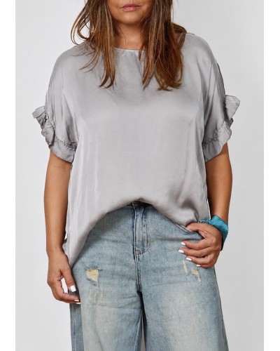 Maglia Aspect Usor Satinat Volane Maneca Ivoire