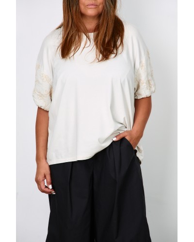 T-shirt Casual Cotton Maneca Brodata Nude