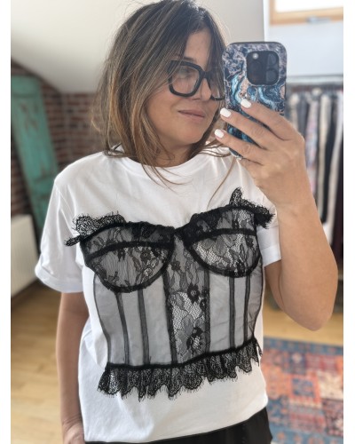 T-shirt Cotton Acc LaceBLK