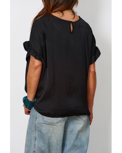 Maglia Aspect Usor Satinat Volane Maneca Blk