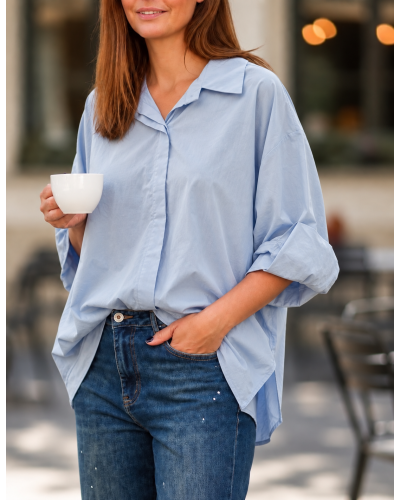 Camasa Boyfriend Oversized School Blu