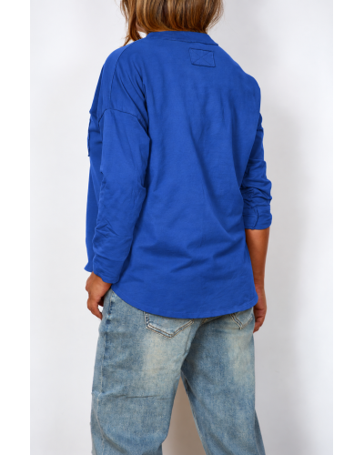 Maglia Basic Boyfriend Cotton Buzunar BLU