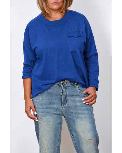 Maglia Basic Boyfriend Cotton Buzunar BLU