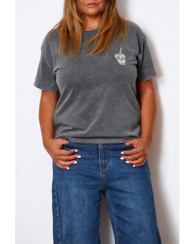 T-shirt Boyfriend Casual Cotton Coffee Grigio