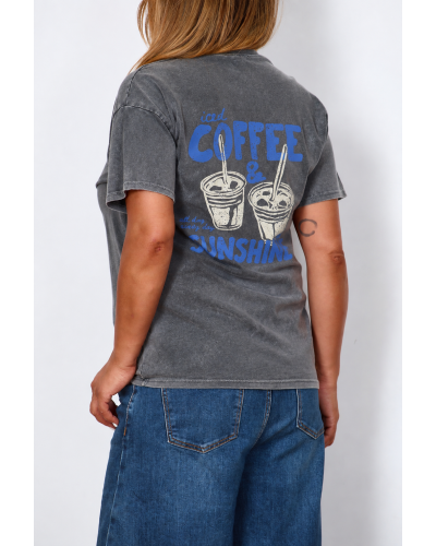T-shirt Boyfriend Casual Cotton Coffee Grigio