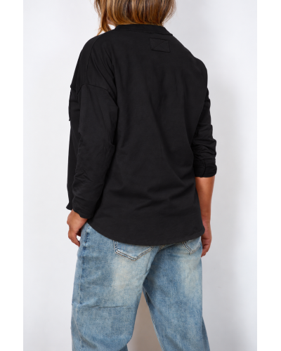 Maglia Basic Boyfriend Cotton Buzunar Blk