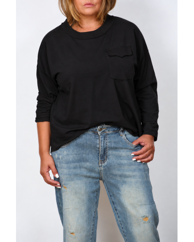 Maglia Basic Boyfriend Cotton Buzunar Blk