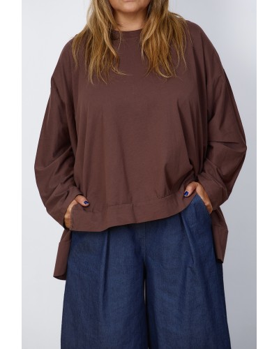 Maglia Oversized Cotton Asimetrica Gioya Chocolate